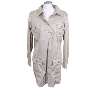 Old Navy Womens Utility Popover Dress XL Cargo Beige Long Sleeve Pockets Button